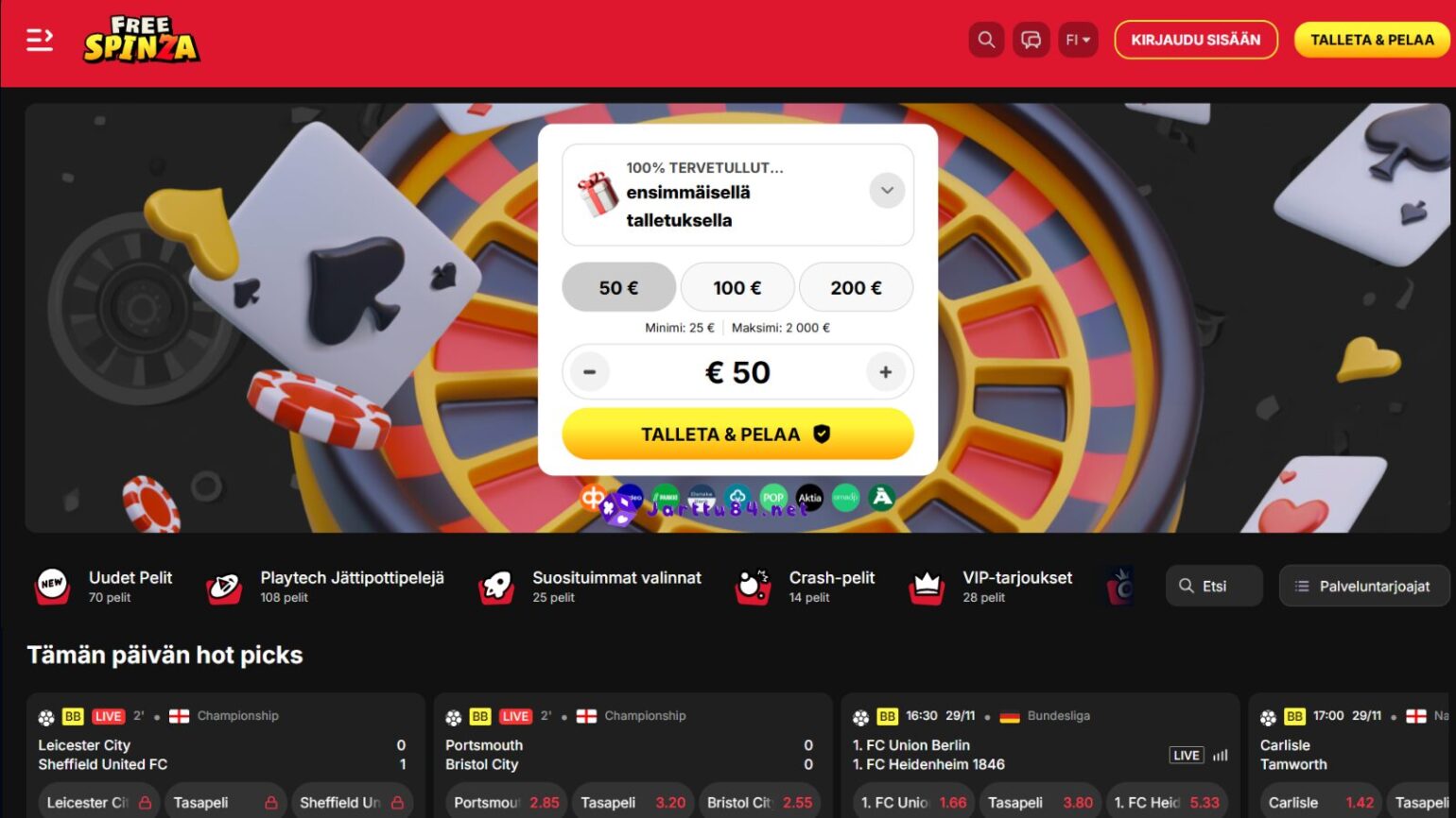 Free Spinza Casino peliaula, värikäs etusivu ja kampanjabanneri.