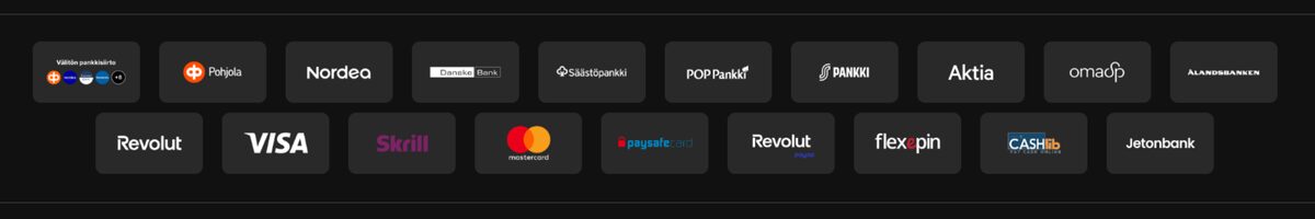 Free Spinza maksutavat, kuten Zimpler, suomalaiset pankit, kortit ja nettilompakot.