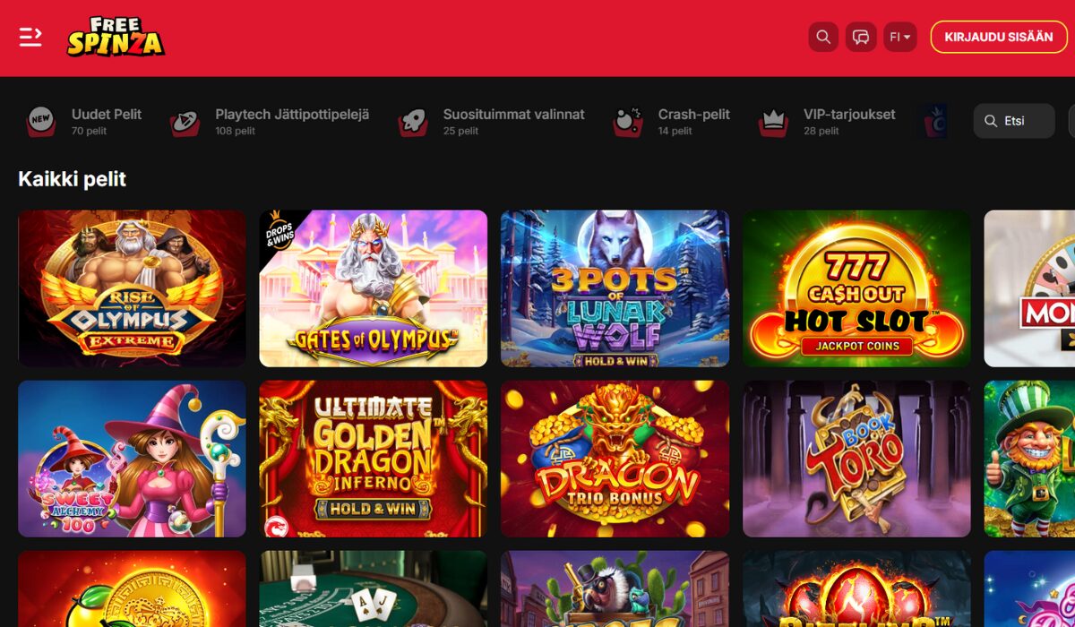 Free Spinza slotit – valikoima suosittuja kolikkopelejä.